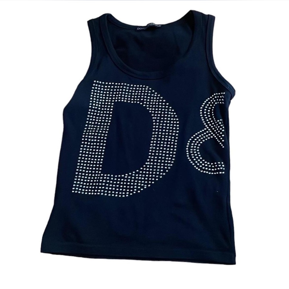 Dolce & Gabbana Black Tank Top with Crystal D&G Logo